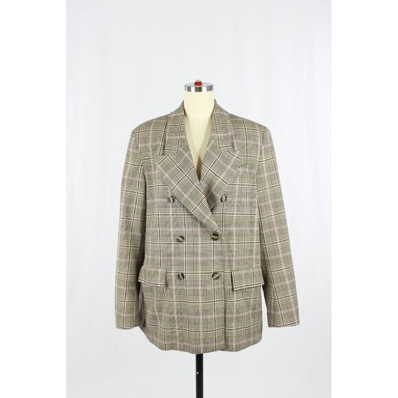 Zara Jackets & Blazers - ZARA Brown Pink Check Double Breasted Oversized Blazer Suit Jacket, Size M